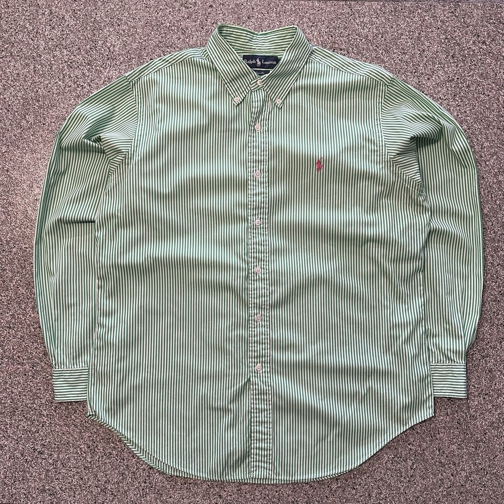 Polo Ralph Lauren Shirt Mens L Green Striped Button Down Long Sleeve Classic Fit - Picture 2 of 7